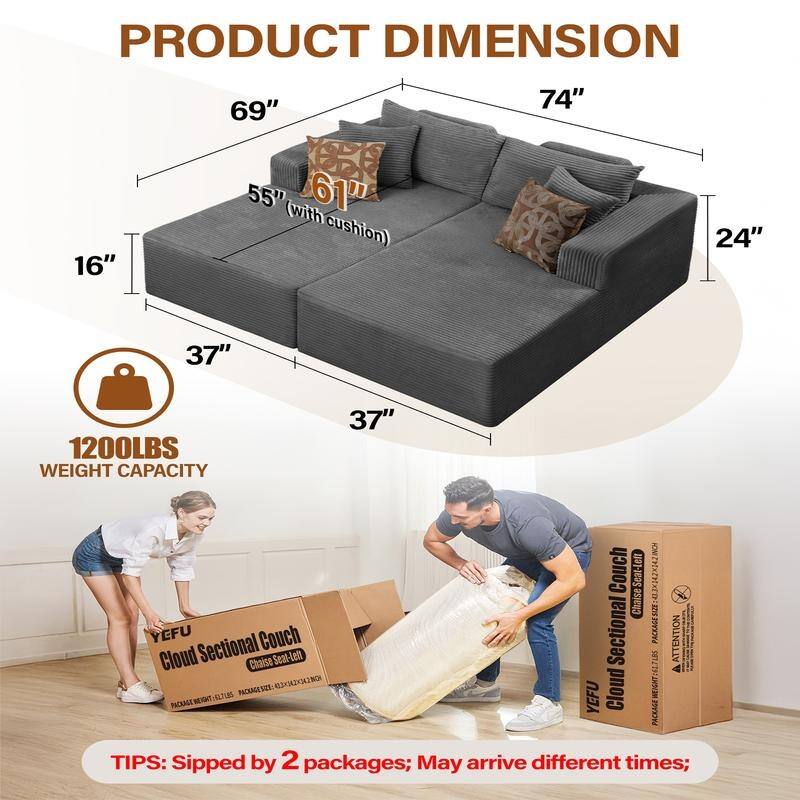 WINSOON 74''x69'' Plush Modular Sectional Sofa with Pillows