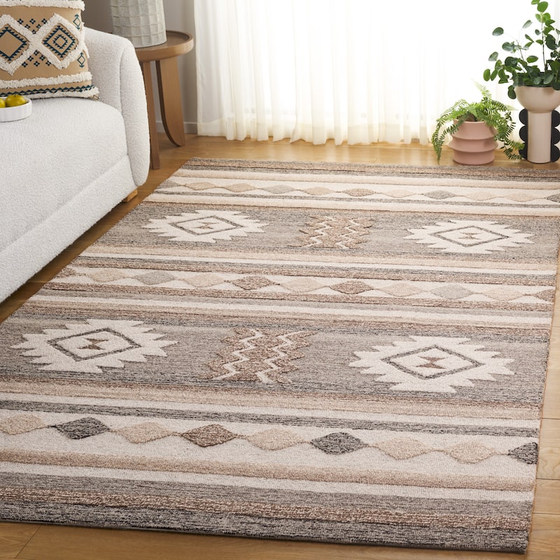 SAFAVIEH Handmade Ebony Syle Boho Tribal Wool Rug - 9' x 12' - Brown/Grey