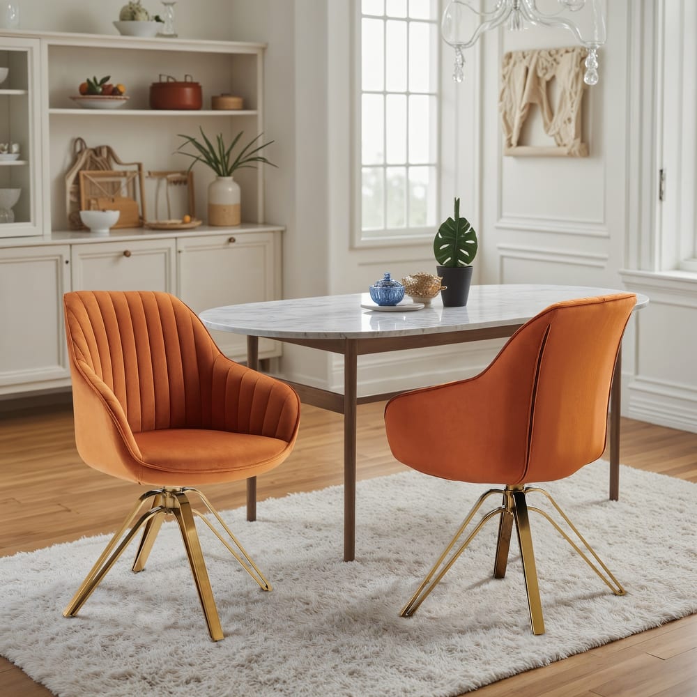 Art Leon Set of 2 Velvet Swivel Dining Chair with Golden Legs