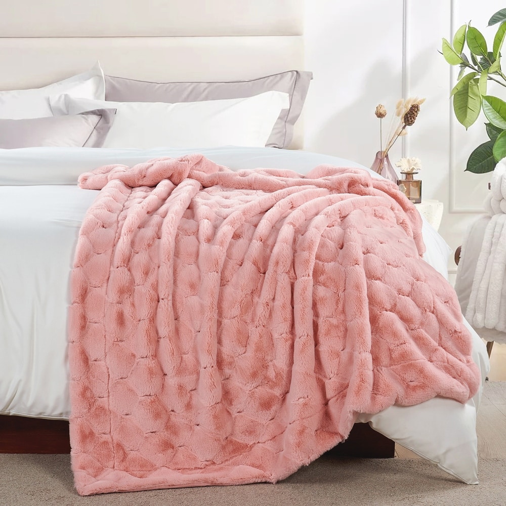 Christmas jacquard imitativerabbit fauxfur throw 50"x60"