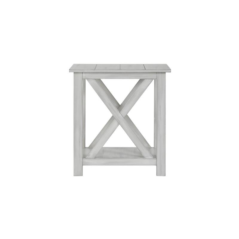 1 Open Shelf Wooden End Table with X Shaped Accents, White