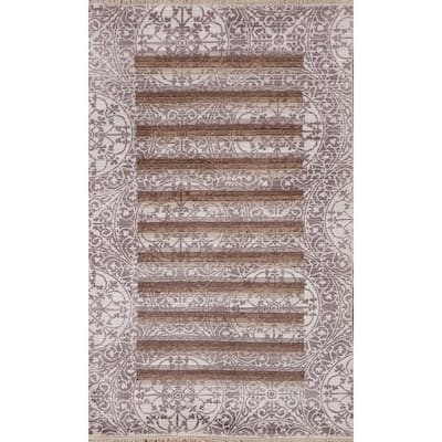 Striped Abstract Modern Oriental Accent Rug Handmade Wool Carpet - 2'8"x 4'7"