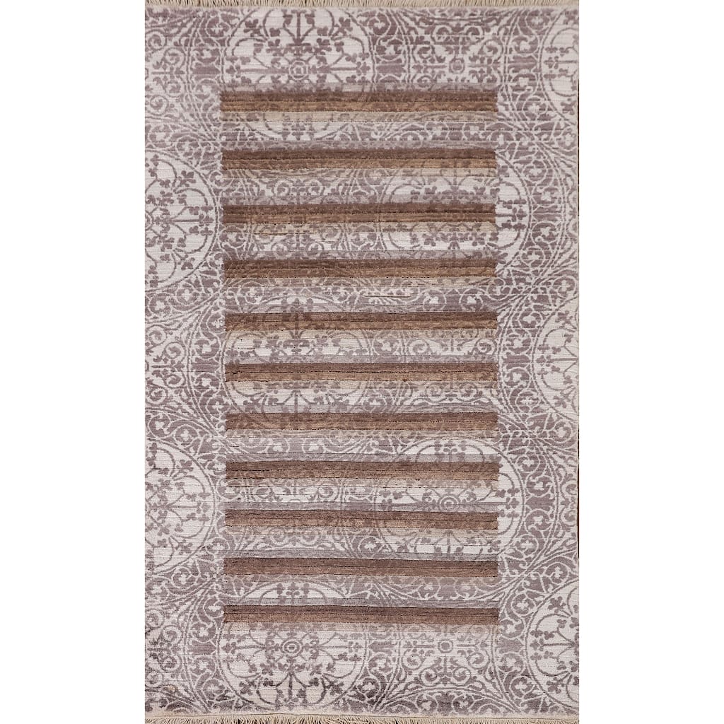 Striped Abstract Modern Oriental Accent Rug Handmade Wool Carpet - 2'8"x 4'7"