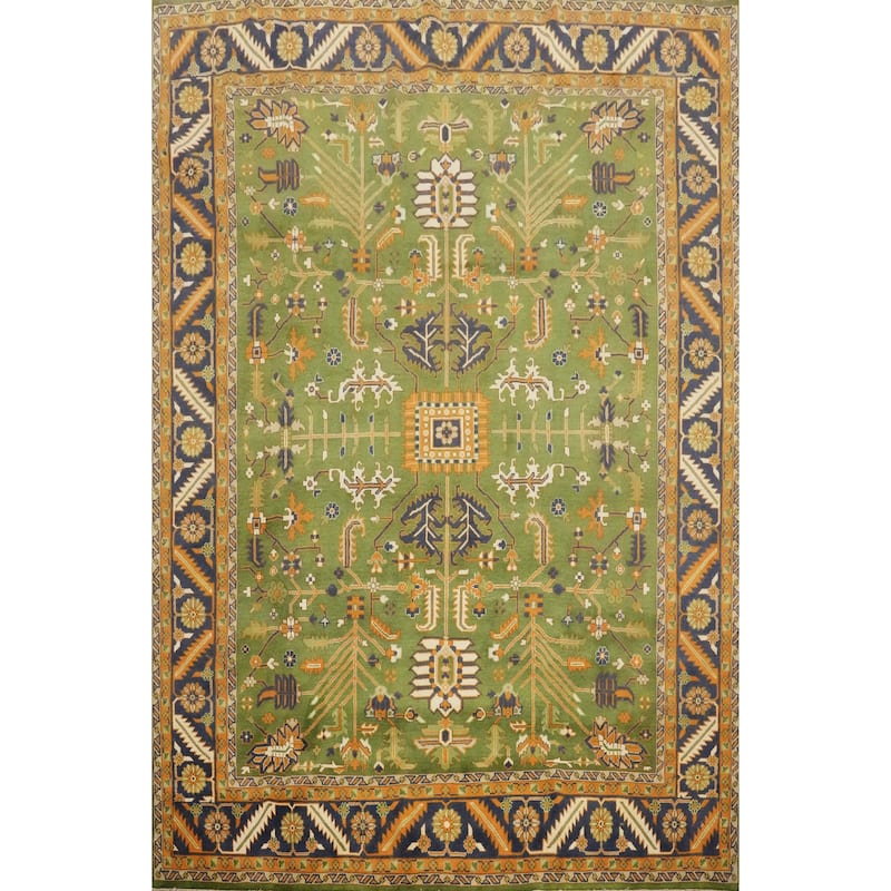 Hand Knotted Oriental 100% Wool Carpet Transitional All-Over Green Oushak Area Rug - 14' 10'' X 11' 9''