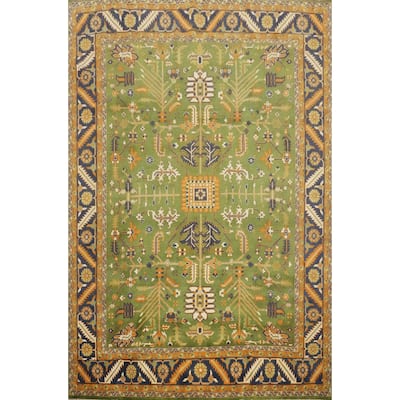 Hand Knotted Oriental 100% Wool Carpet Transitional All-Over Green Oushak Area Rug - 14' 10'' X 11' 9''