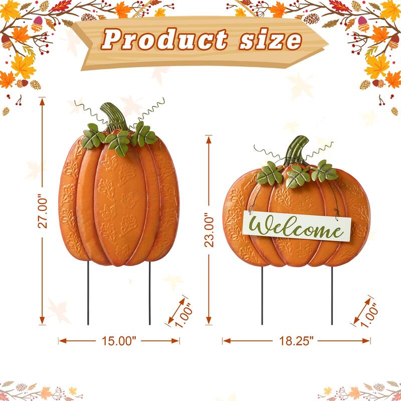 Glitzhome Set of 2 Fall Metal Embossed Glitter Pumpkin Porch Decor