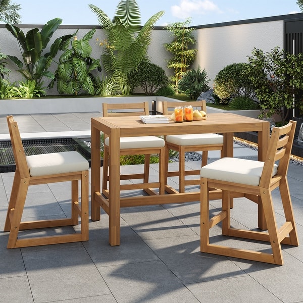 slide 2 of 31, Rustic Patio Bar Set, 5-Piece Outdoor Furniture with Ergonomic Chairs and Solid Wood Tabletop