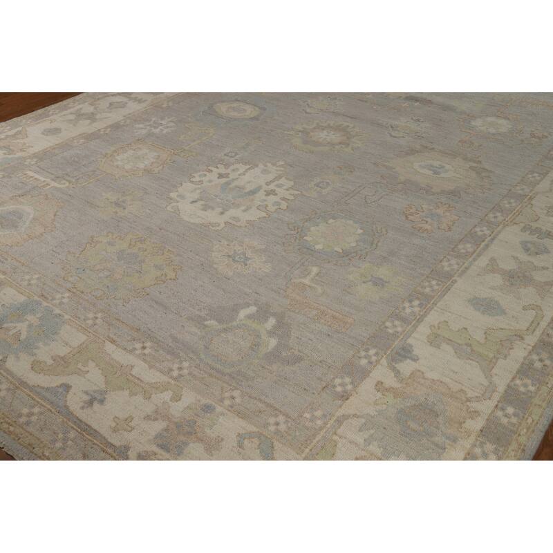 Hand Knotted Oriental 100% Wool Carpet Transitional All-Over Greys & Charcoal Oushak Area Rug - 12' 4'' X 9' 2''