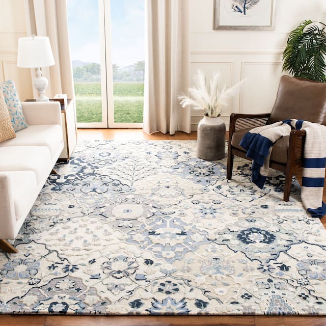 SAFAVIEH Handmade Glamour Noella Floral Wool Rug - 9' x 12' - Beige/Blue
