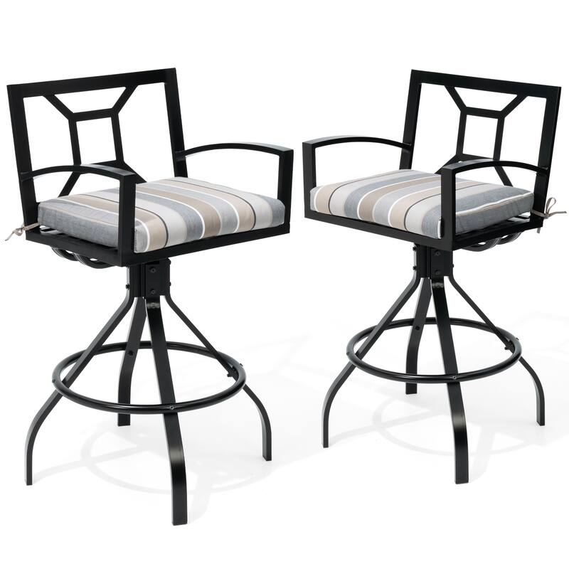 Outdoor Indoor Patio Aluminum Armrest Swivel Bar Stools with Sunbrella Fabric Cushion