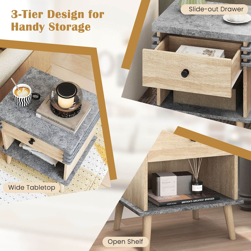 Costway 1/2 PCS 3-Tier Bedside Table with Antique Grey Faux Marble Top