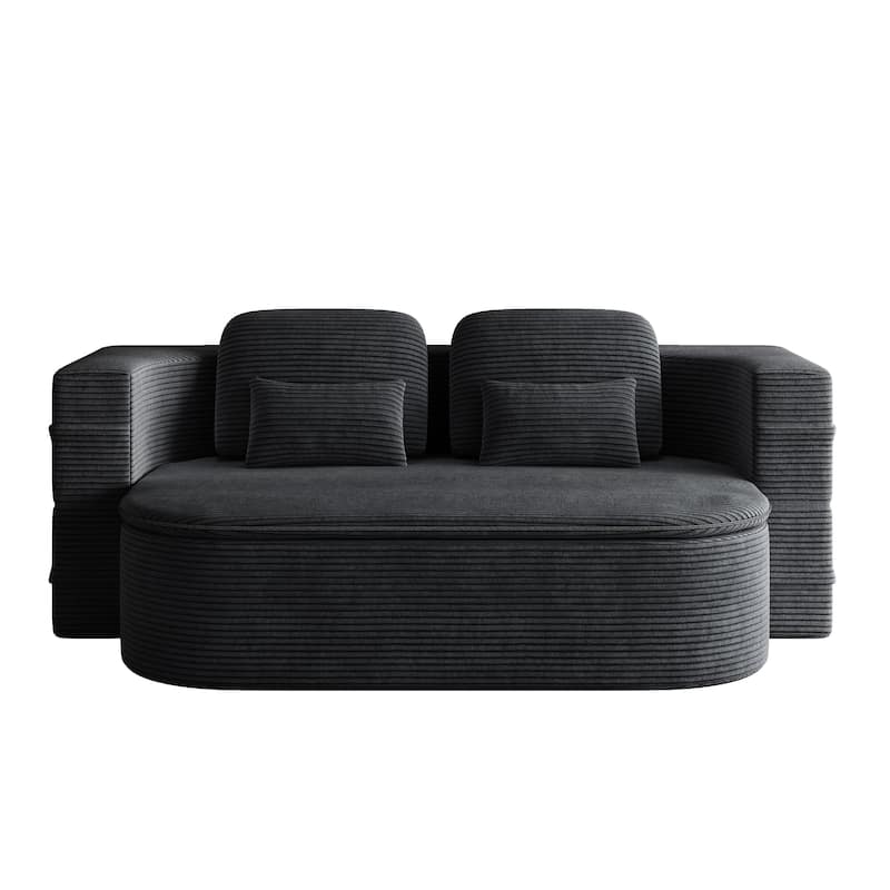 GDFStudio - Lysander Corduroy Foldable Sleeper Sofa Bed with Multi Functional Blanket