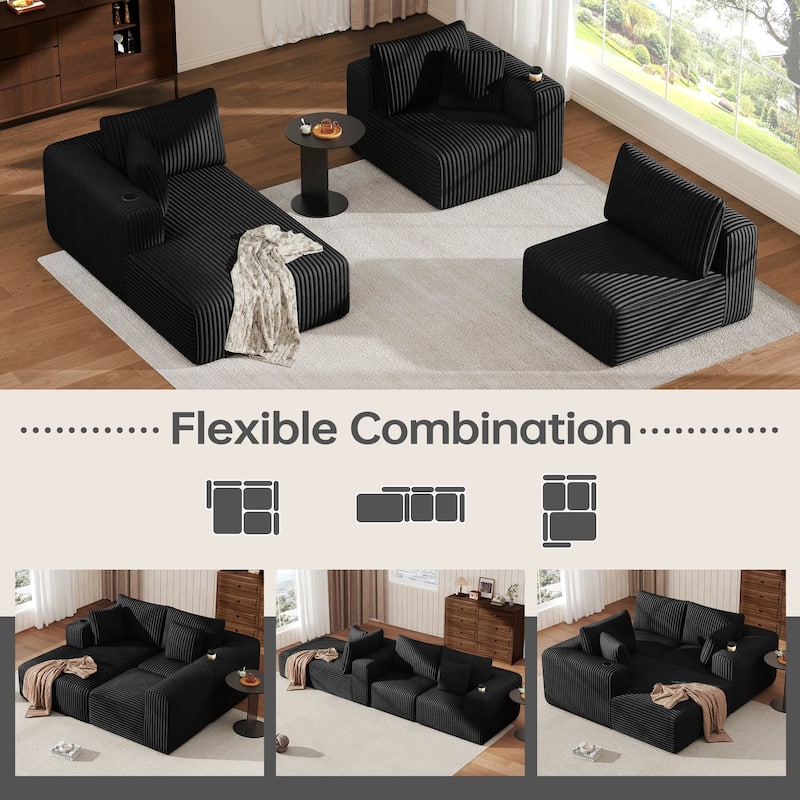 108" Cloud Sectional Couch with Chaise Lounge, L Shaped Modular Modern Sofa with Cup Holder, No Assembly Required