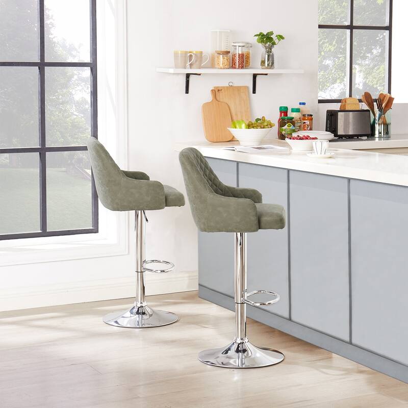 Javlergo Bar Stools Set of 2 Adjustable Swivel PU Leather Counter Height Barstools with Arm and Back