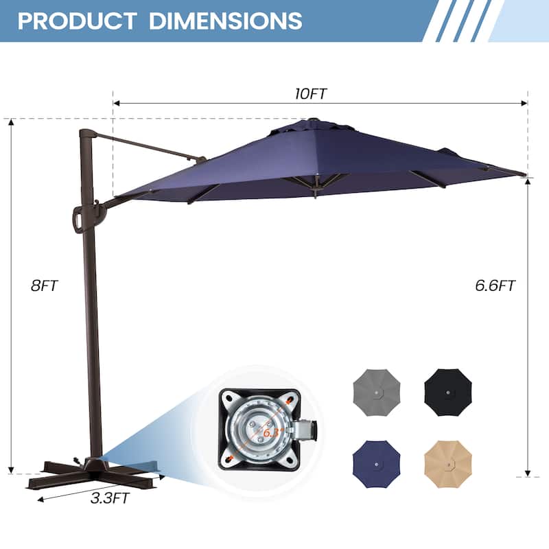 10ft Patio Cantilever Umbrella Adjustable Offset Umbrella with Weighted Base