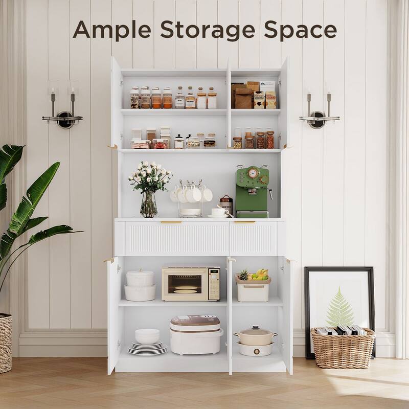 Meyreso 71" Pantry Cabinet, Kitchen Pantry Storage Cabinet with Microwave Stand and Power Outlets