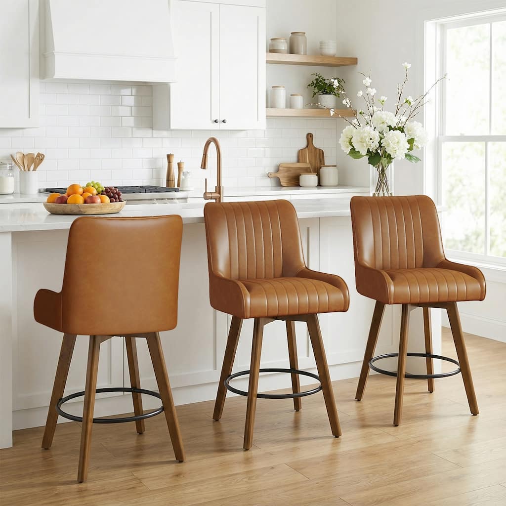26" Faux Leather Upholstered Wood Swivel Counter Stool Set of 3 or 4 - 38.8"H x 20.5"W x 21.7"D