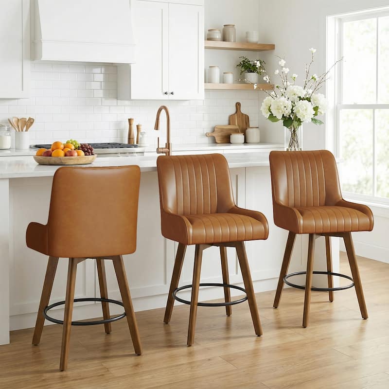 26" Upholstered Counter Height Swivel Bar Stool with Solid Wood Legs - 38.8"H x 20.5"W x 21.7"D