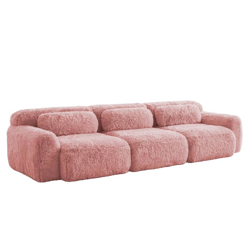Homy Casa Pink Plush Modular Sectional Sofa Set Soft Cloud Floor Couch
