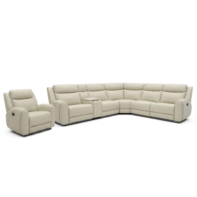 Furniture of America Kingsley Modern 2-Piece Top Grain Leather Sectional Sofa and Recliner Set
