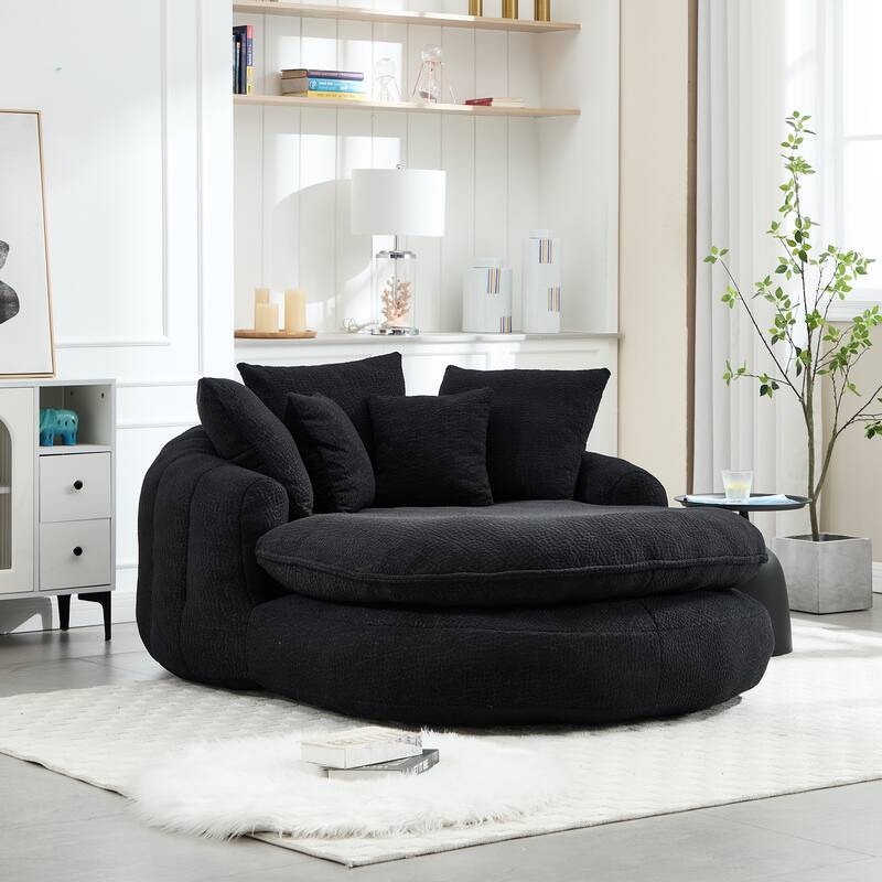 Oversized Oval Upholstered Bean Bag Sofa, Lazy Sofa with 3 Large Pillows and 2 Small Pillows, Wrap Around Backrest