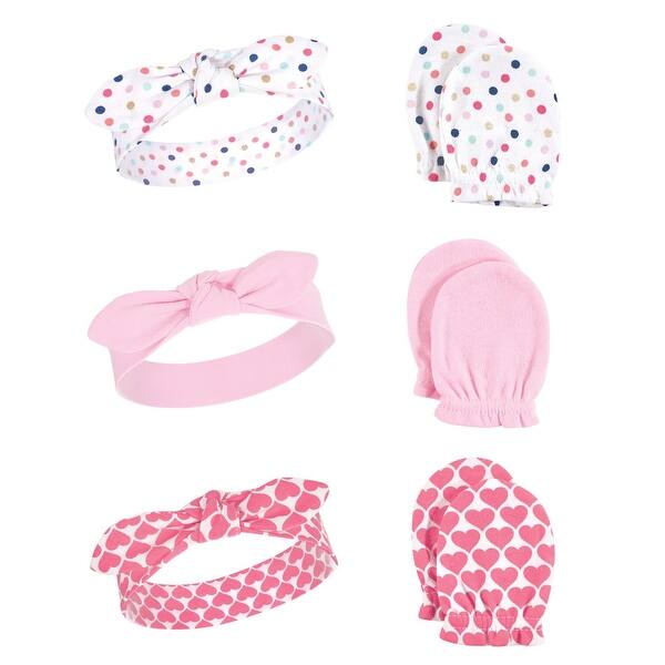 slide 1 of 1, Little Treasure Baby Girl Cotton Headband and Scratch Mitten Set 6pk, Confetti, One Size - Confetti One Size - Confetti