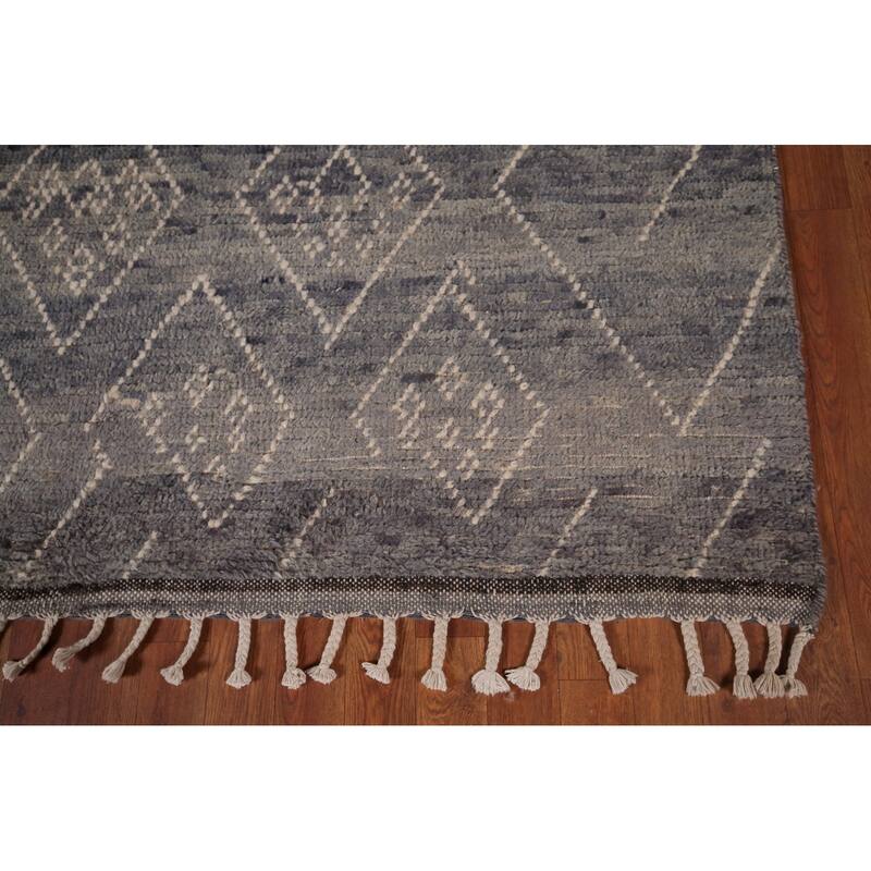 Blue & Gray Moroccan Area Rug Hand-Knotted Wool Carpet - 5'11"x 10'0"