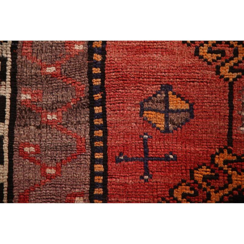 Geometric Orange Shiraz Persian Vintage Rug Hand-knotted Wool Carpet - 4'11"x 7'11"