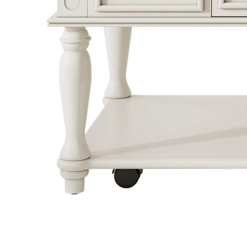 Farmhouse Coffee Table with One Drawer,Solid Wood Legs and Lockable Wheels