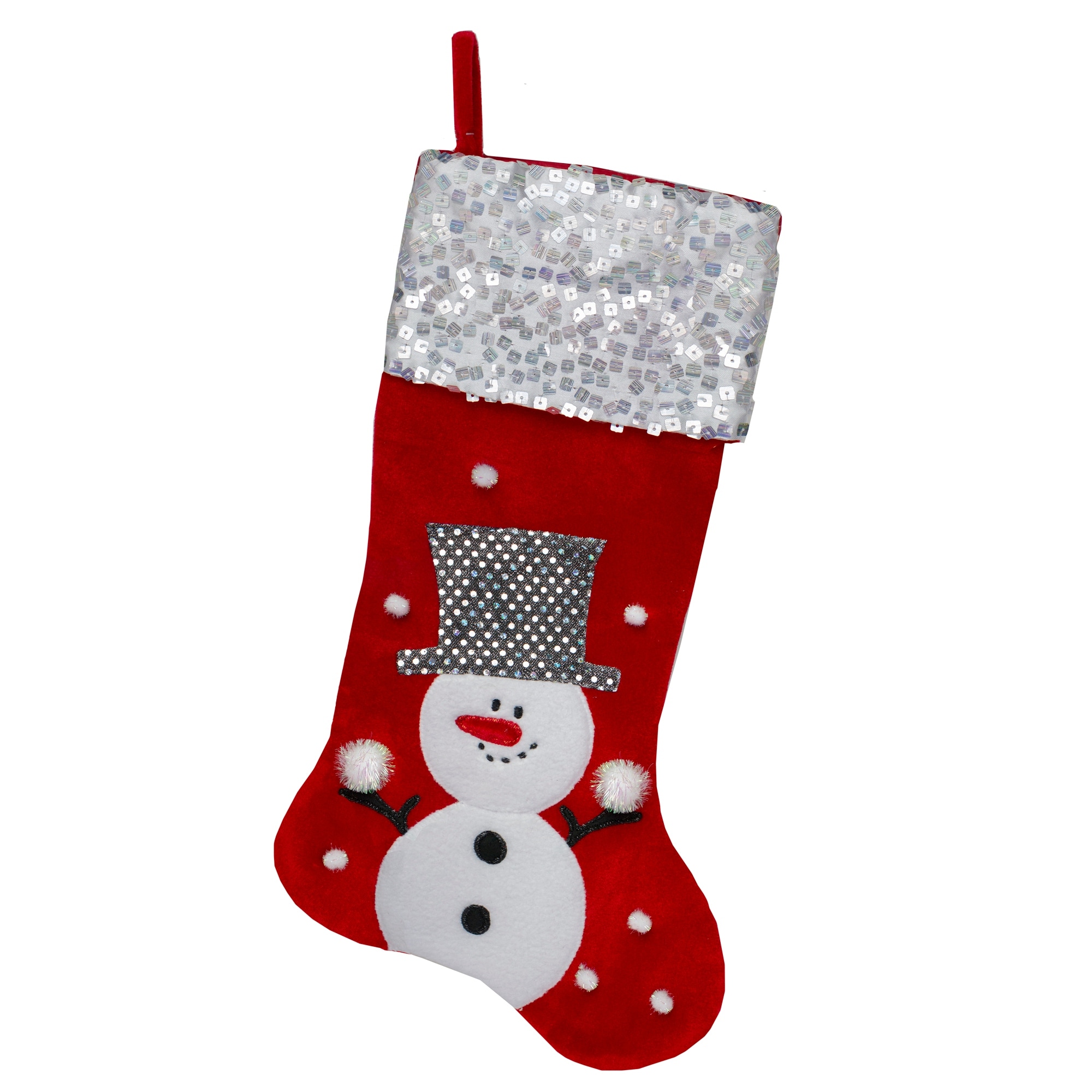 20.5" Red White Snowman Embroidered Christmas Stocking