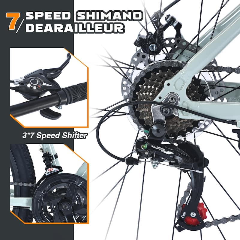 27.5 Inch Cycling Bicycle, 21 Speed Mountain Bike w/Front Suspension, Dual Disc Brakes, Aluminum Alloy Frame for Boys and Girls