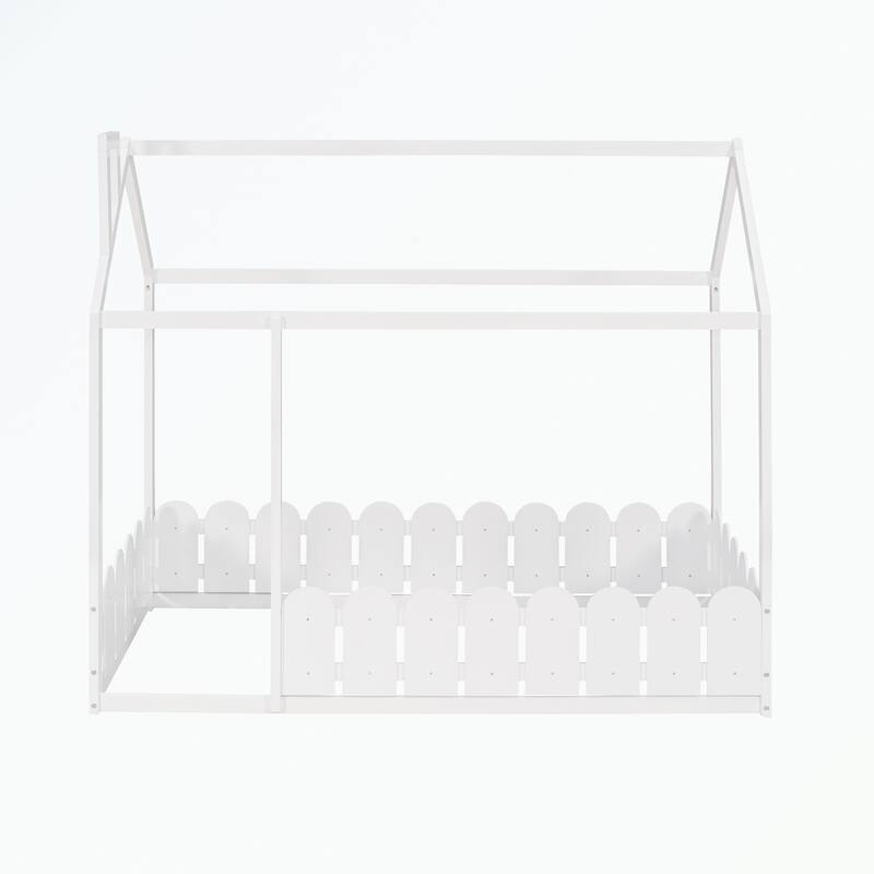 Twin Size Wood Bed House Bed Frame with Fence