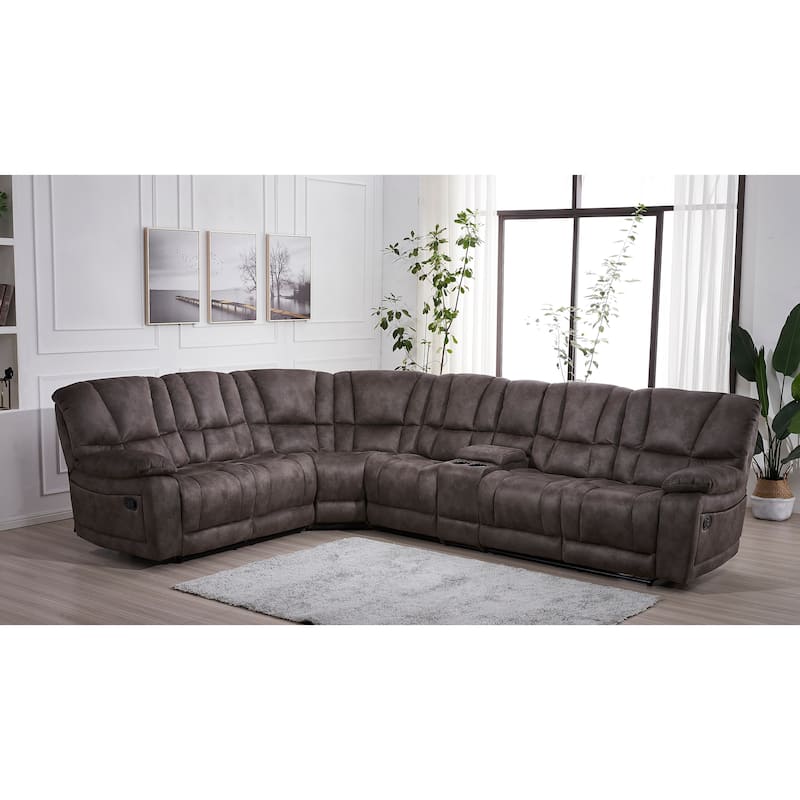 Betsy Furniture Large Microfiber Reclining Sectional Living Room Sofa in Grey - Reversible - Grey