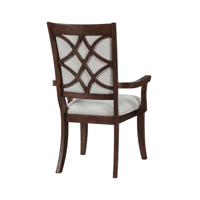 Jenie Armchair Set of 2, Dark Walnut Inlay Cherry Wood, Beige Fabric