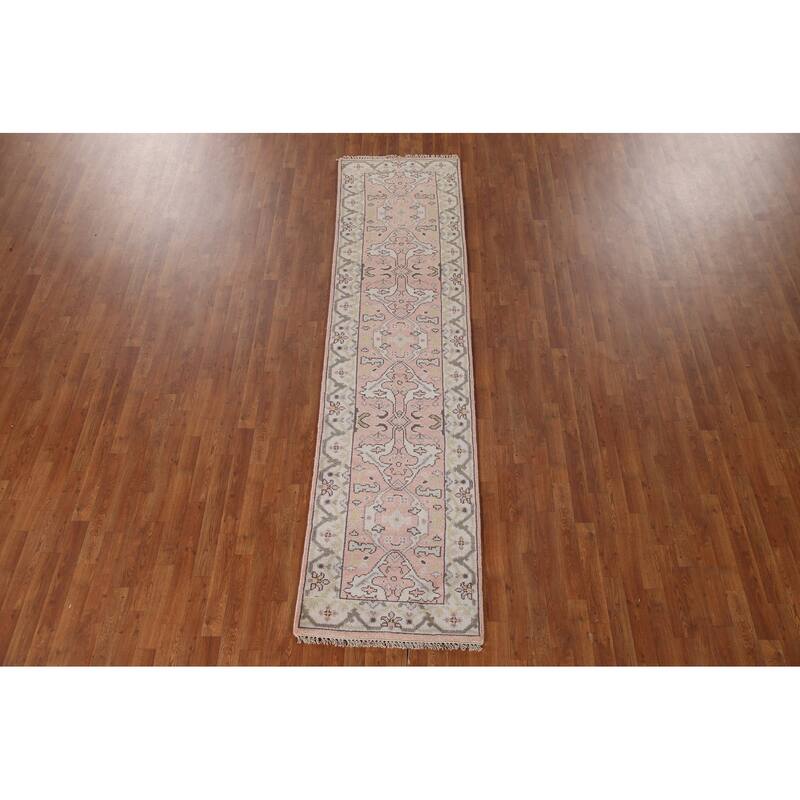 Pink Oushak Style Runner Rug Handmade Wool Carpet - 2'6"x 10'2"