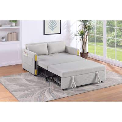 3 in 1 Convertible Sleeper Sofa Bed, Couch Settee with Reclining Backrest, Teddy Velvet Loveseat with Toss Pillows
