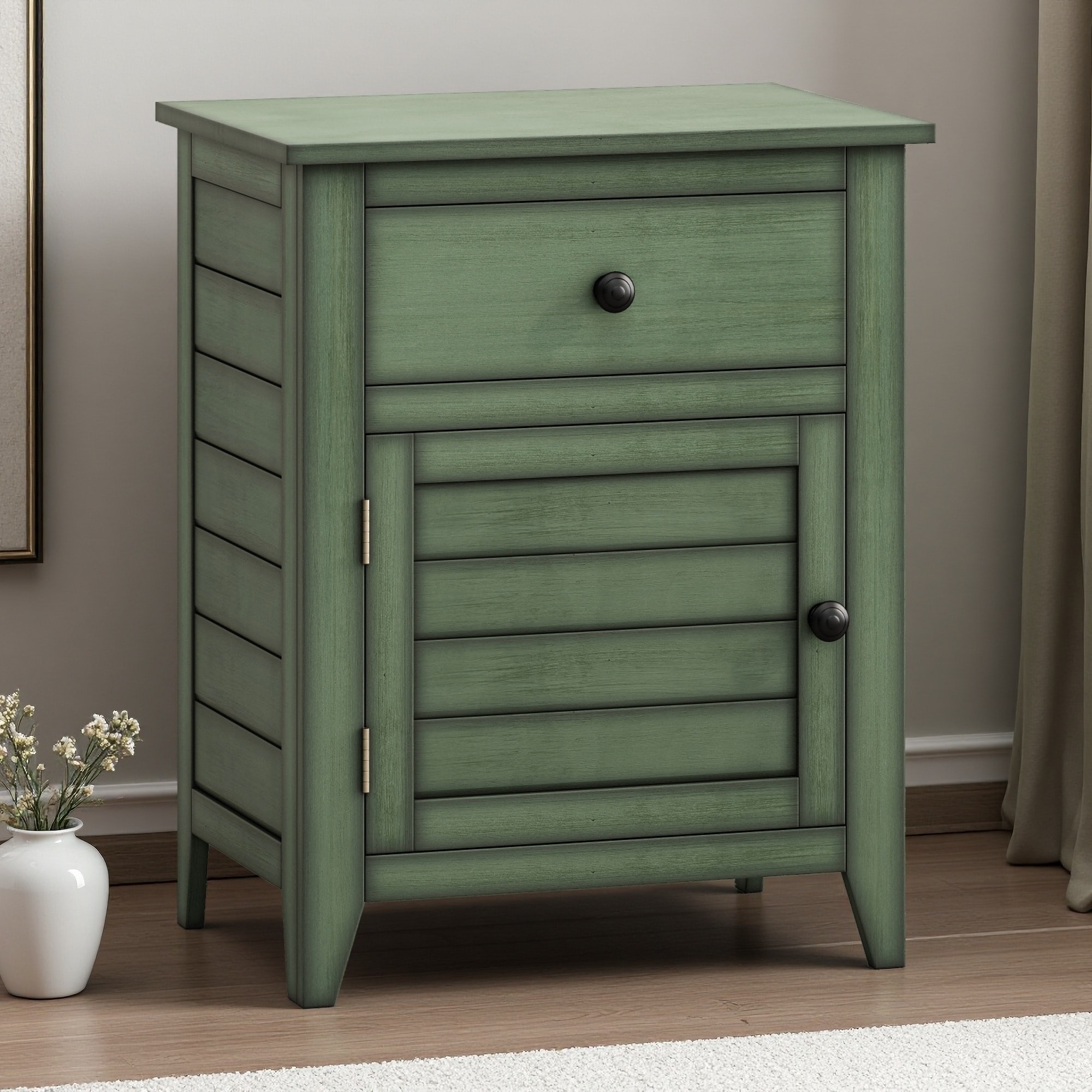 20"L Transitional Nightstand with Storage Drawer, Closed Cabinet & Spacious Top, Versatile End Table for Bedroom or Living Room