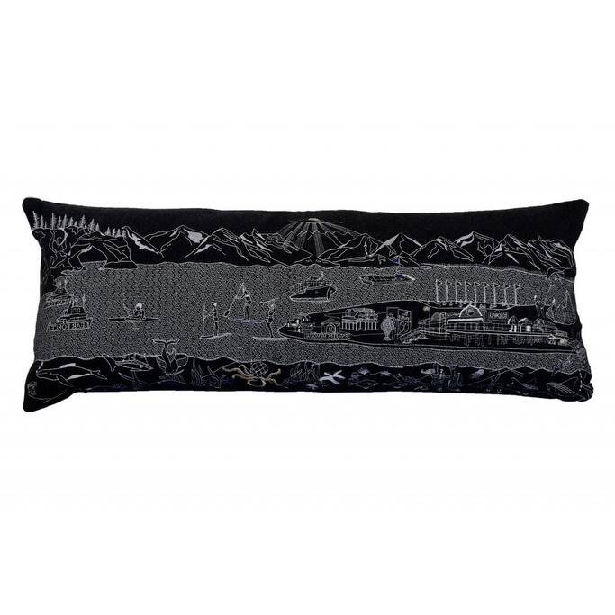 35" Black Homer Spit Nighttime Skyline Lumbar Decorative Pillow