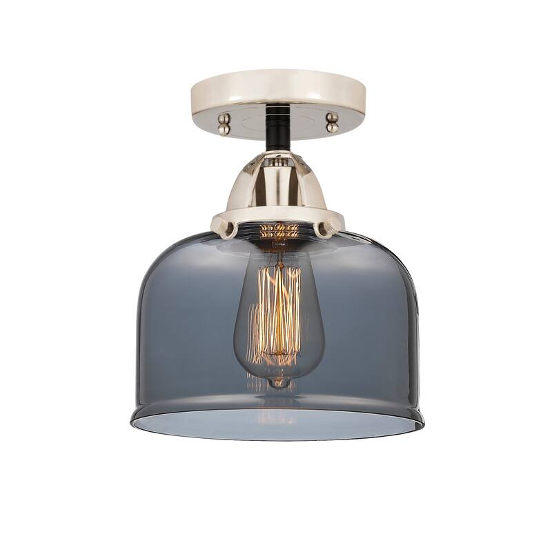 Innovations Lighting Nouveau 2 Bell - 1 Light 8" Semi-Flush Mount - Black Polished Nickel/Light Smoke