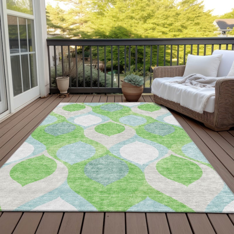 Machine Washable Indoor/ Outdoor Chantille Geo Contemporary Rug - Lime - 5' x 7'6"