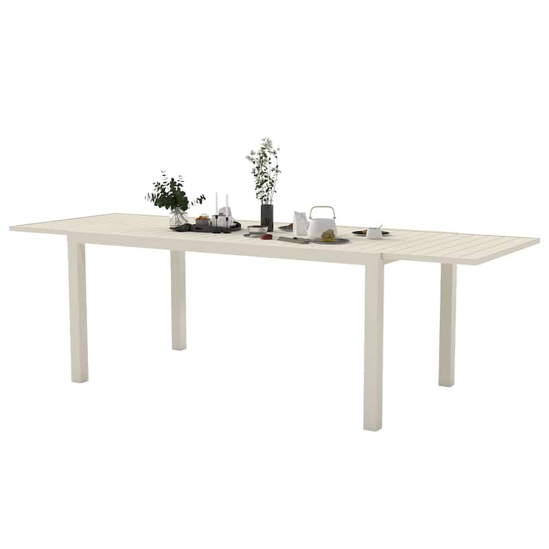 97.2"L Extendable Aluminum Outdoor Dining Table, Suitable For Living Rooms, Kitchens, Balconies, Swimming Pools - White