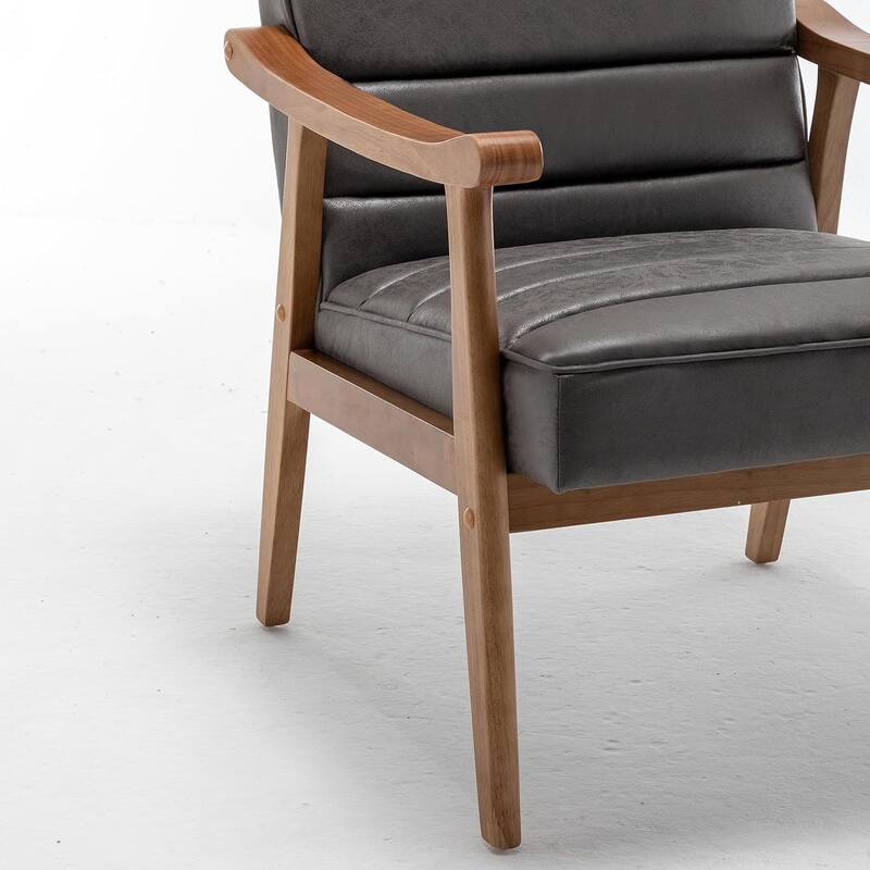 Mid Century Modern Accent Chair with Plush Foam, Leather-Look Microfiber Seat and Back Cushions