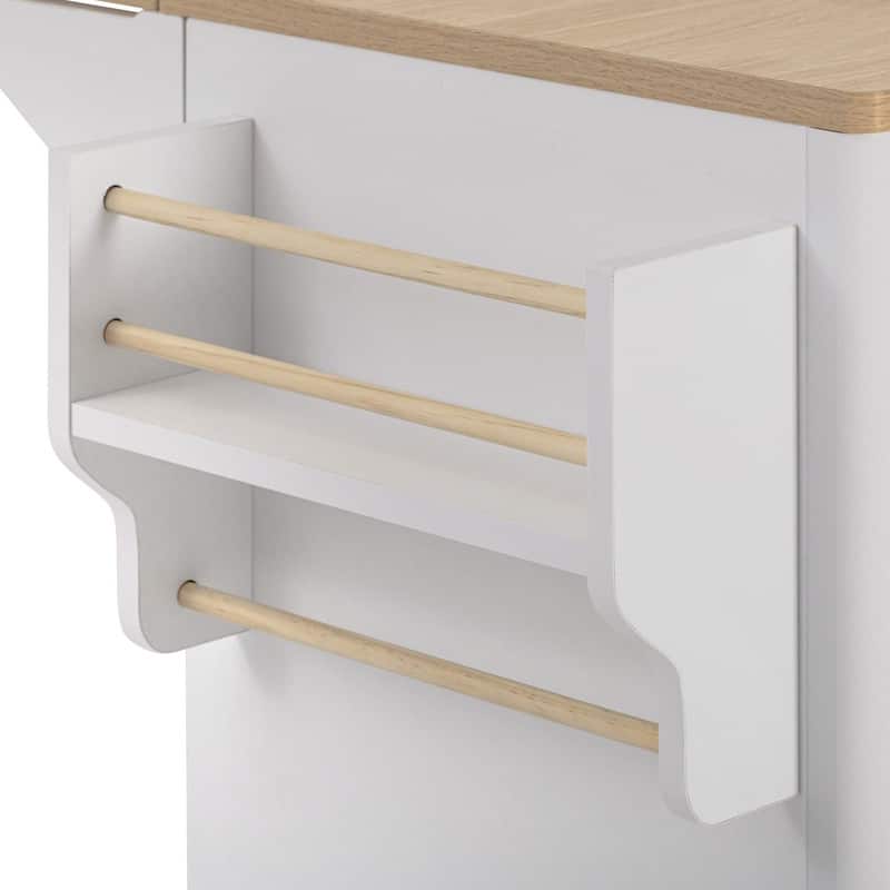 Fluted 55.5" Kitchen Island with Drop Leaf, Rolling Island Table with Drawers, Power Outlet for Functional Kitchen Organization