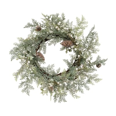 Icy Pine Boxwood White Berry & Pinecone Wreath - Green