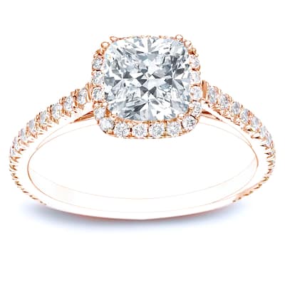 Auriya 14k Rose Gold 1 1/2ctw Cushion-cut Halo Diamond Engagement Ring