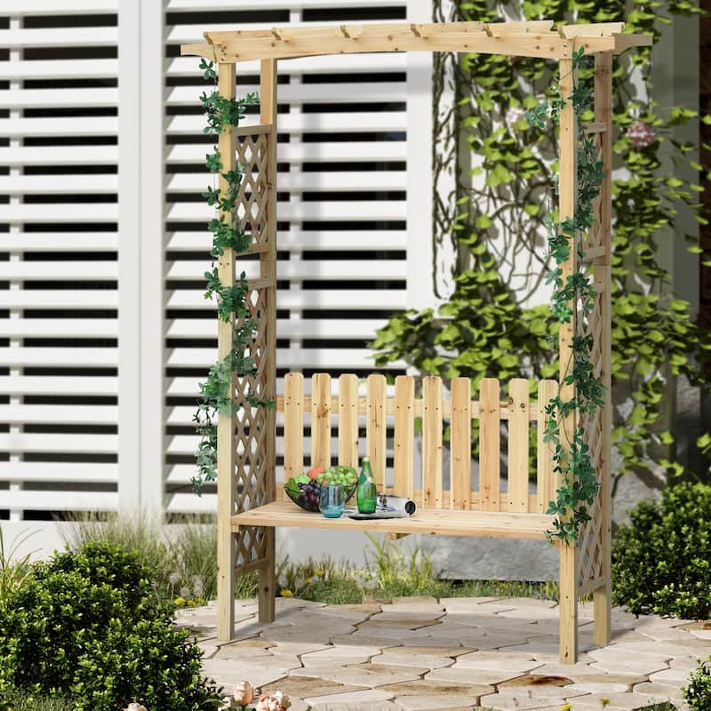 Wooden Garden Arbor for Climbing Plants with Garden Bench, Garden Arch to Grow Grapes & Vines, Patio Decor & 2-Person