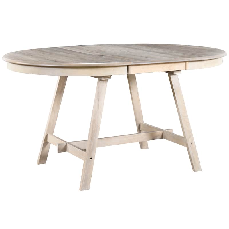 Roomfitters Retro Round Extendable Wood Dining Table with Flip Leaves for Kitchen or Dining Room, Natural Wood Wash
