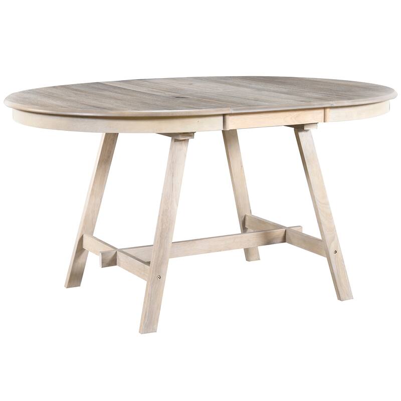 Wood Dining Table Extends From 41.4 " to 56.6", Round Dining Table with Hidden Flip Leaves, Kitchen Table with Rubber Wood Legs
