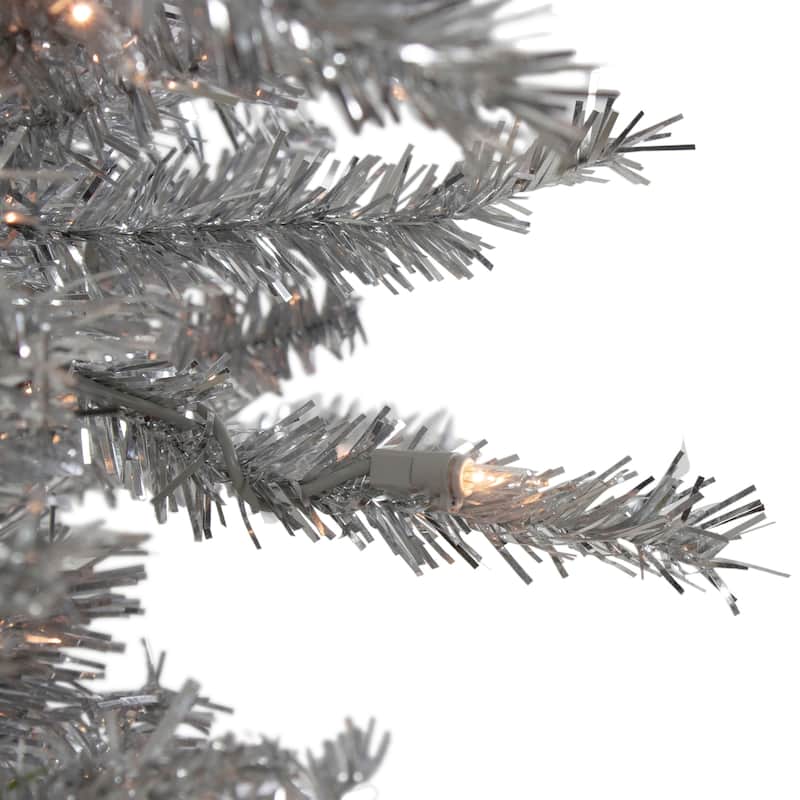 9' Silver Tinsel Noble Slim Artificial Christmas Tree Clear Lights - 9 Foot