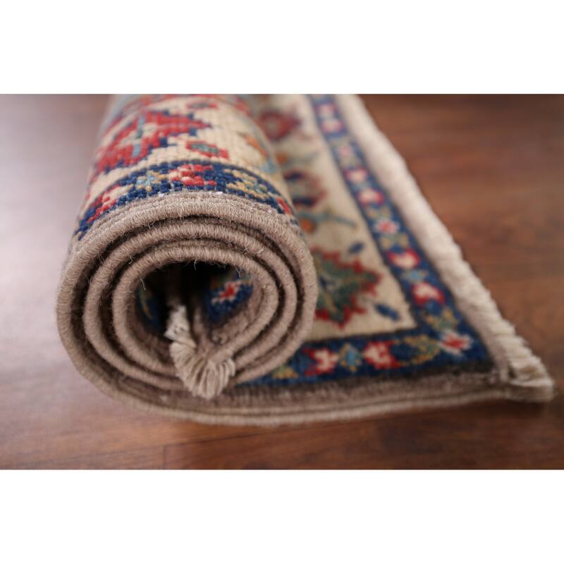 Geometric Kazak Foyer Rug Hand-Knotted Wool Carpet - 2'0" x 2'9"